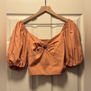 Abercrombie & Fitch Tan Peach Puff Sleeve Keyhole Crop Top (S)